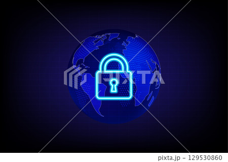 Global Cybersecurity Lock with Digital World Map Global Cybersecurity Lock with Digital World Map 129530860