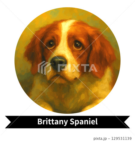 ブリタニー・スパニエルの犬ポートレート - かわいいペットの油絵風画像 129531139