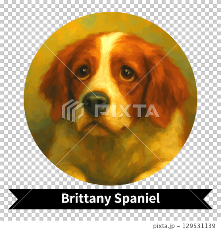 ブリタニー・スパニエルの犬ポートレート - かわいいペットの油絵風画像 129531139