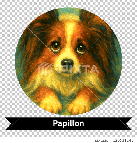Papillon Dog Portrait - Cute Pet Oil Painting Style Image 129531140