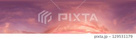 Seamless 360 HDR spherical panorama of sunset sky with vibrant pink Cirrus clouds. Full zenith or sky dome in 3D, sky replacement for aerial drone panoramas. Climate and weather change. Seamless 360 HDR spherical panorama of sunset sky with vibrant pink Cirrus clouds. Full zenith or sky dome in 3D, sky replacement for aerial drone panoramas. Climate and weather change. 129531179