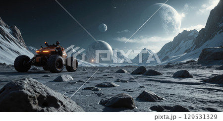AI Moon Colony Algorithmic terraforming domes, gravity-aligned solar farms, blockchain rover taxis for space urbanization. 129531329