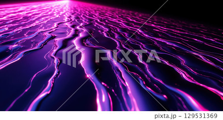 Neon Pink and Purple Liquid Drips Creating Sharp Lines Over a Dark Black Surface A dynamic and edgy abstract design 129531369