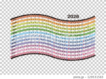 Wave-shaped annual calendar for 2026. No Japanese holidays are listed. 129531583