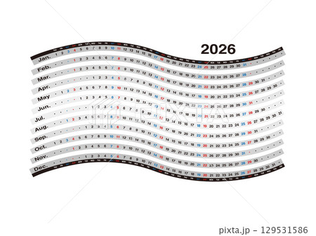 2026年の波型年間カレンダー 日本の祝日表記はありません 2026年の波型年間カレンダー 日本の祝日表記はありません 129531586