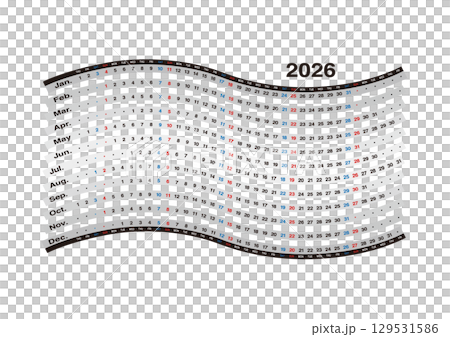 2026年の波型年間カレンダー 日本の祝日表記はありません 2026年の波型年間カレンダー 日本の祝日表記はありません 129531586