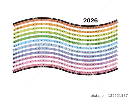 2026年の波型年間カレンダー 129531587