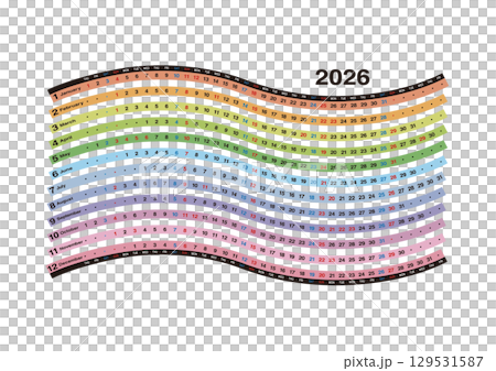 2026年の波型年間カレンダー 129531587