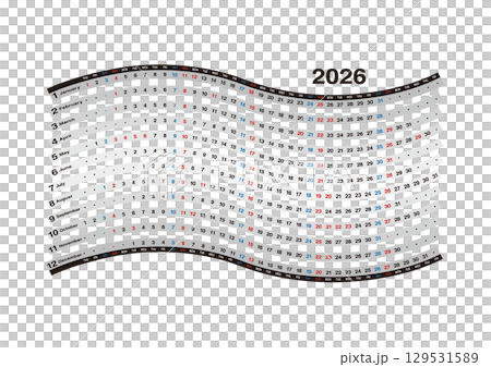 2026 Wave-shaped Annual Calendar 2026 Wave-shaped Annual Calendar 129531589
