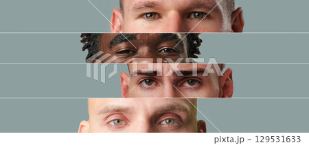 Diverse expressions of emotion captured through close-up portraits of four individuals with varying skin tones and hairstyles Diverse expressions of emotion captured through close-up portraits of four individuals with varying skin tones and hairstyles 129531633