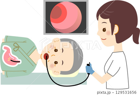 胃カメラ検査をするシニア男性 胃カメラ検査をするシニア男性 129531656