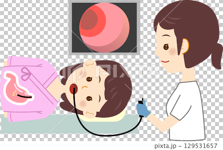 A woman undergoing a gastroscopy examination 129531657