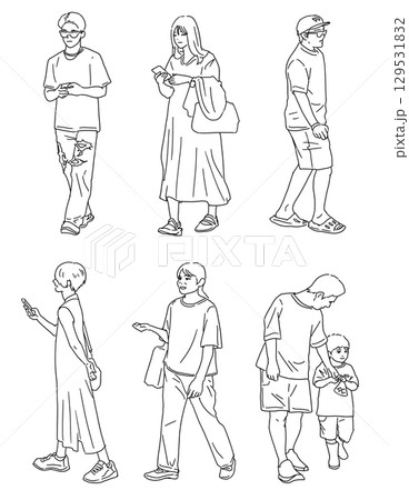 自然な人物イラスト 線画 シンプル 街のイラスト素材 [129531832] - PIXTA