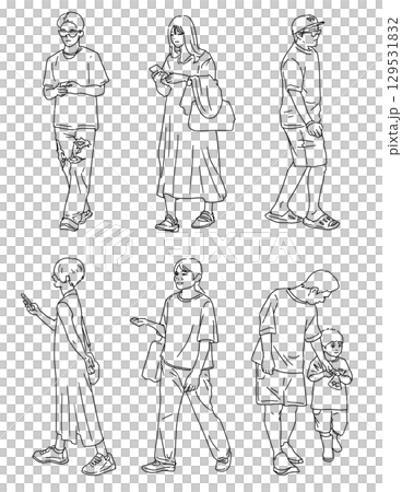自然な人物イラスト 線画 シンプル 街のイラスト素材 [129531832] - PIXTA