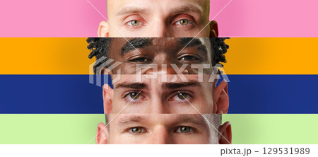Diverse faces showcasing human connection in a vibrant and colorful display of identity and expression Diverse faces showcasing human connection in a vibrant and colorful display of identity and expression 129531989