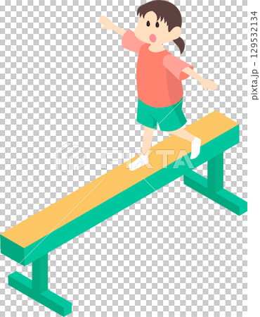 平均台を渡る女の子のイメージイラスト 129532134