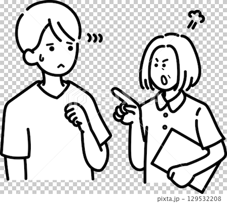 Illustration of a nurse speaking out to a doctor (line drawing only) Illustration of a nurse speaking out to a doctor (line drawing only) 129532208