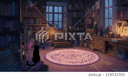 黒猫と魔法陣のある書斎 黒猫と魔法陣のある書斎 129532303