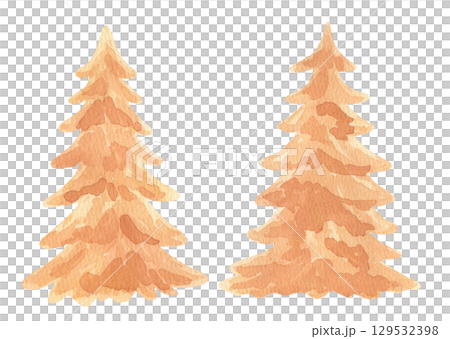 Watercolor pine tree isolated Illustration in neutral colors, set 129532398