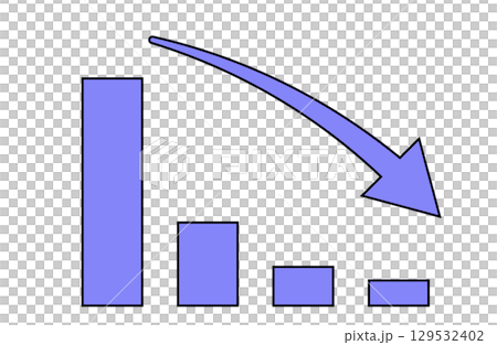 Illustration of a simple downward-sloping bar graph and arrow Illustration of a simple downward-sloping bar graph and arrow 129532402