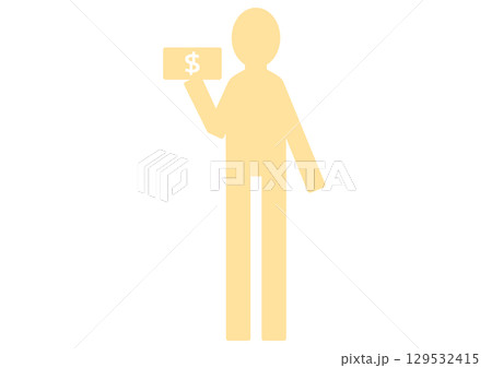 黄色いドル紙幣を持つシンプルな人物のシルエット 黄色いドル紙幣を持つシンプルな人物のシルエット 129532415