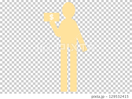 Simple silhouette of a person holding a yellow dollar bill 129532415
