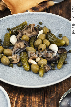 Set of canned of different vegetables. Set of canned of different vegetables. 129532555