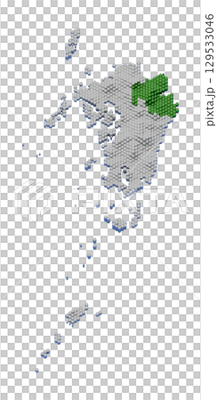 ハニカム構造状の大分県の立体地図 129533046