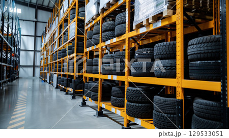 High rack wheel tires car in warehouse of...のイラスト素材 [129533051] - PIXTA