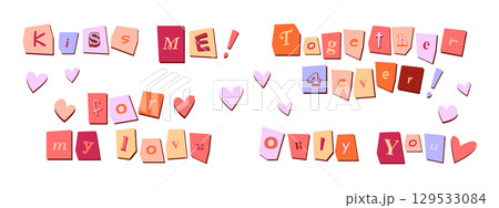 Romantic clipping messages with y2k style alphabet 129533084