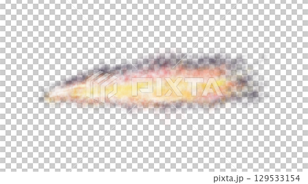 Thick orange and black exhaust smoke cloud trail isolated, from aircraft or vehicle with combustion engine 129533154