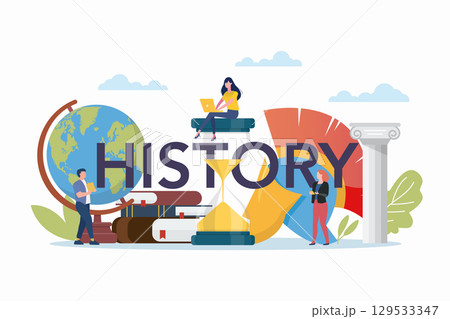 History class with ancient elements and studentsのイラスト素材 [129533347] - PIXTA