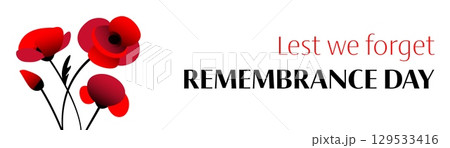 Vector illustration of remembrance day hd banner with bunch of red poppy flowers on white background 129533416