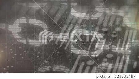 Image of block chains with data processing over grid 129533497