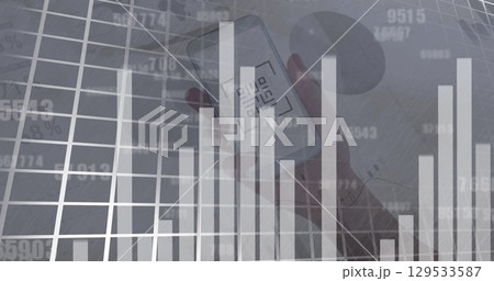 Image of data processing over hand holding smartphone Image of data processing over hand holding smartphone 129533587