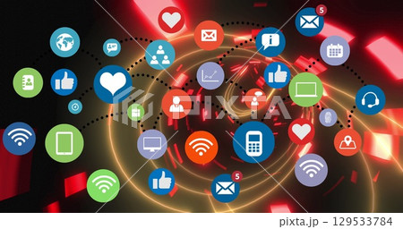 Image of media icons over digital tunnel 129533784