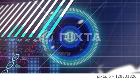 Image of data processing and scope scanning over blue background 129533820