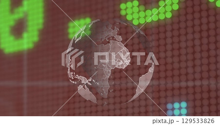 Image of globe and financial data over brown background Image of globe and financial data over brown background 129533826