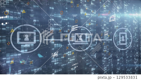 Image of data processing and media icons over black background 129533831