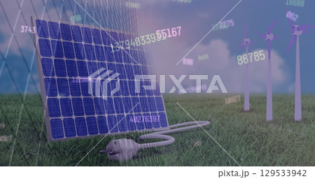 Image of financial data processing over solar panel 129533942