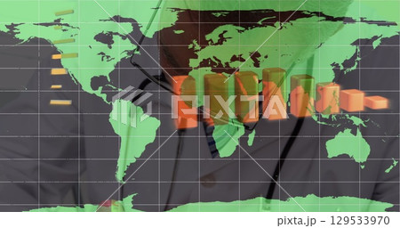 Image of financial data and graphs over caucasian male doctor 129533970