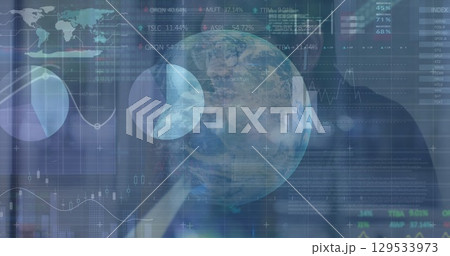 Image of data processing financial globe blue background 129533973