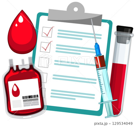 Medical Blood Donation Supplies and Checklist Illustration 129534049