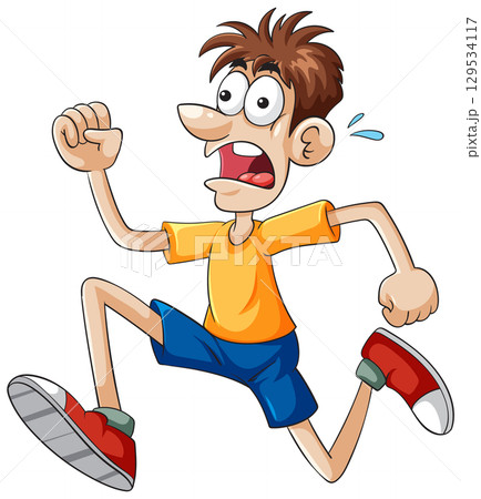 Cartoon Man Running in Panic 129534117