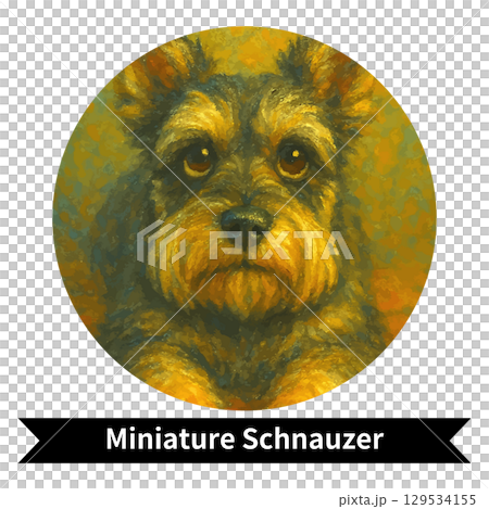 Miniature Schnauzer Dog Portrait - Oil Painting Style Image of a Cute Pet 129534155