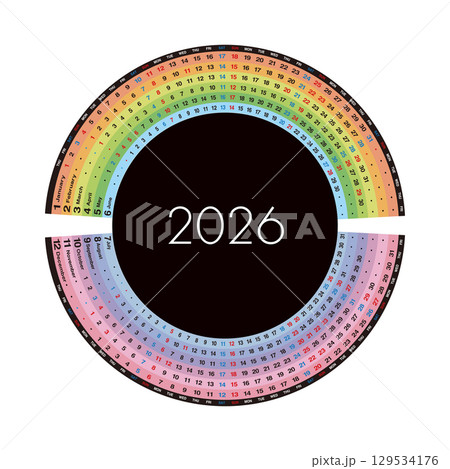 2026年の年間円形カレンダー 129534176