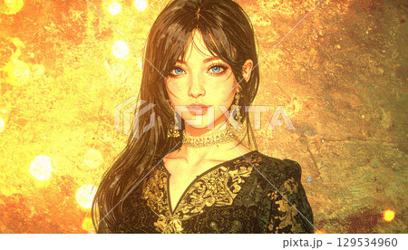 青い瞳の女　AI生成素材 129534960