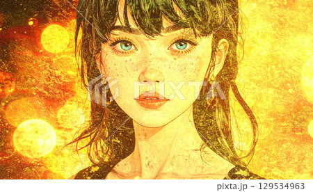 青い瞳の女　AI生成素材 129534963