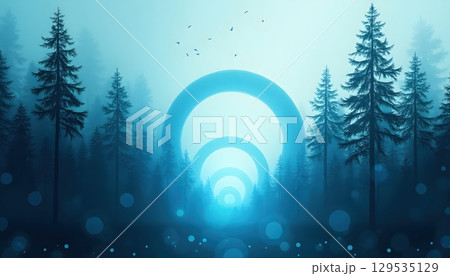 Silhouette Forest and Portals Over a Dreamy Blue Canvas 129535129