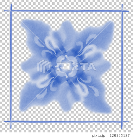 Watercolor blue floral pattern in Mediterranean style,seams of ceramic tile in blue color,imitation ceramic tile.Loose abstract botanical motif.For textiles,ceramics.Hand drawn illustration on white 129535187